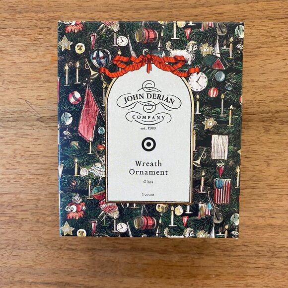 Brand New John Derian for Target Glass Wreath Ornament, Christmas, green red bow - Picture 3 of 7